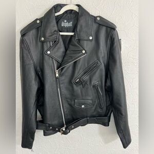 Vintage Asphalt Heavy Motorcycle Jacket Mens 52 Black Leather Full Zip Biker XXL